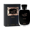 Black Hawas For Him Eau De Parfum bottle and its black packaging box with a textured snake skin pattern on the label.